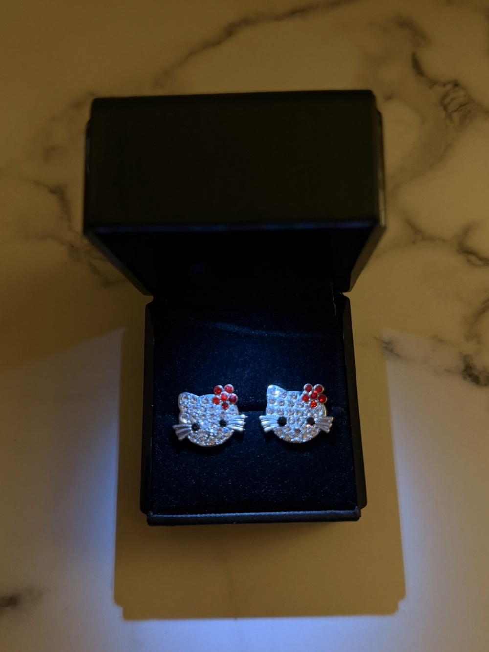Crystal Hello Kitty Stud Earrings with Red Bow NWT